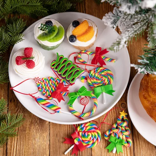 Vista 6 de codree 8 PCS Adornos de Piruletas de Navidad - Adornos Colgantes de Piruletas Arcoíris - Adornos de Arcilla Polimérica de Dulces Navideños para A-8