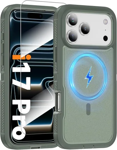 Vista 16 de Funda magnética para iPhone 13/iPhone 14 [compatible con Magsafe] [protector de pantalla de vidrio] [protección de grado militar de doble capa]