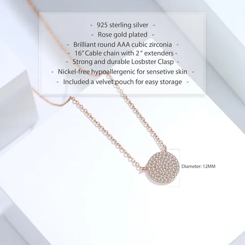 Vista 4 de Lavishe 925 Sterling Silver Cubic Zirconia Pave Disc Round Pendant Necklace 18 inch