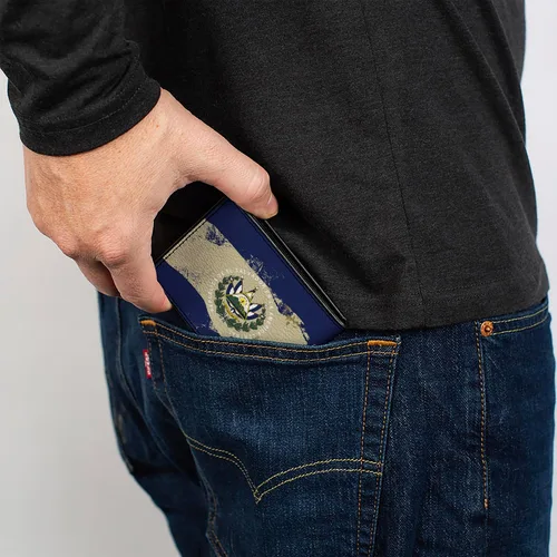 Vista 6 de Buckle-Down Billetera para hombre, plegable, pintura envejecida con la bandera de El Salvador, cuero vegano, 4.0 x 3.5 pulgadas, El Salvador