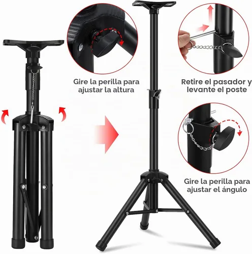 Vista 2 de Soporte para altavoz de PA y DJ resistente, altura ajustable de 30 a 44 pulgadas, de acero, bolsa de transporte