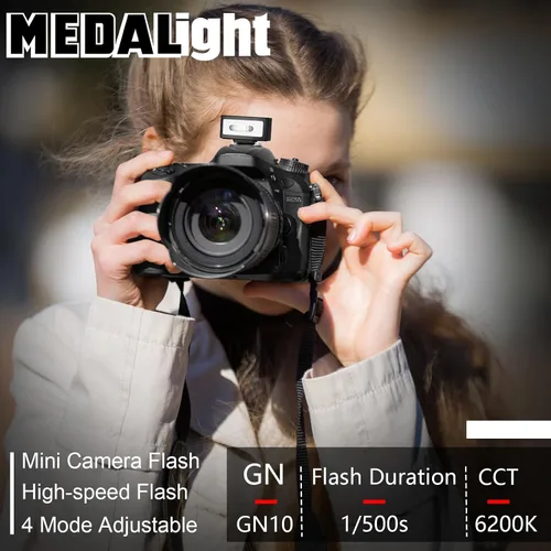 Vista 3 de MEDALight F1 Mini cámara flash flash Speedlite para Ricoh (GR3/GR3X, etc.) Nikon/Canon/Fuji, cámaras de película digital, mini flash de zapata
