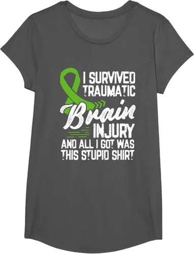 Vista 30 de Camiseta traumática con cinta verde para concienciación de lesiones cerebrales traumáticas I survived TBI, Negro, S