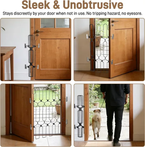 Vista 3 de Puerta retráctil para perro para puerta delantera, 35.4 pulgadas de ancho, 30.7 pulgadas de alto, barrera retráctil automática para perros