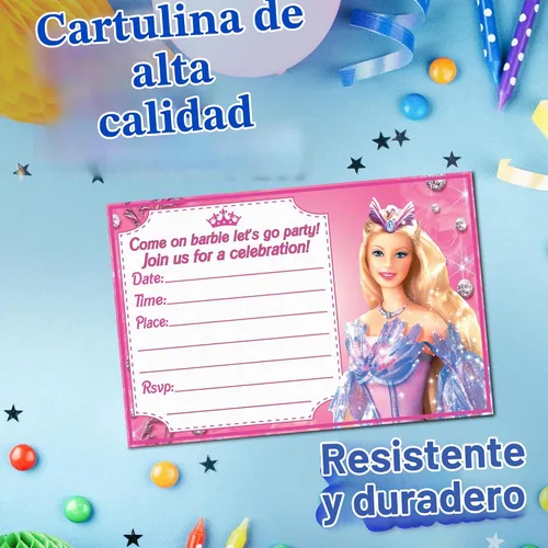 Vista 3 de Juego de 20 tarjetas y sobres de invitación de feliz cumpleaños con temática rosa de muñeca de moda, ligeros (8.47 oz), estilo postal invitaciones
