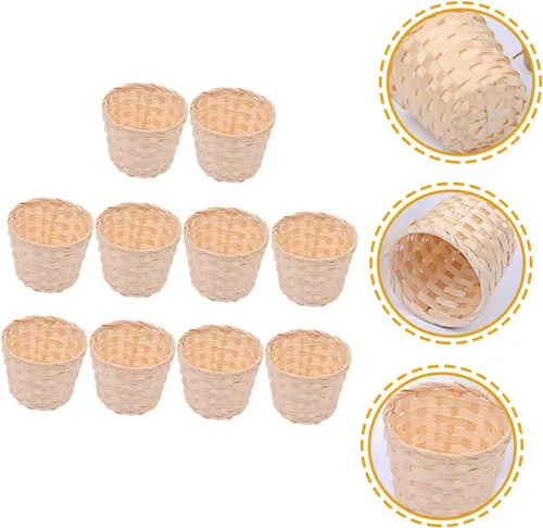 Vista 8 de Unomor 10 unids pequeña cesta apoyos snack Rattan Mini cesta tejida de madera para tejer cesta tejida cesta sauce comida bambú tejido flores cestas