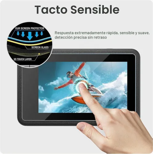 Vista 3 de FiTSTILL Protector de pantalla de vidrio templado con tapa de lente de silicona para DJI Osmo Action 4, dureza Ultra HD 9H, resistente a