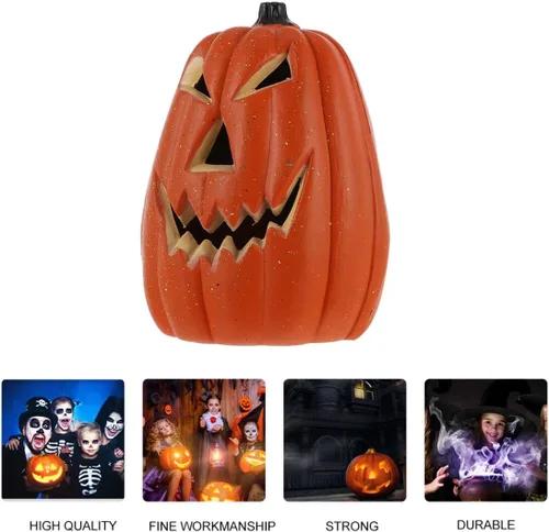 Vista 5 de Uonlytech Lámpara de calabaza para decoración de Halloween, lámpara de calabaza con luces LED de plástico, bandeja escalonada, funciona