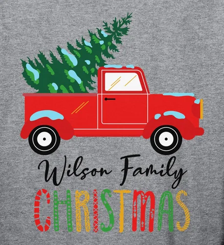Vista 4 de Camisa de Navidad a juego personalizada para la familia Merry Christmas Vintage Red Truck Shirt