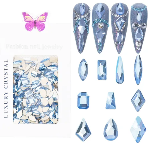 Vista 13 de Diamantes de imitación para uñas, 300 piezas de cristales AB, gemas de múltiples formas, diamantes de imitación de parte trasera plana, para arte