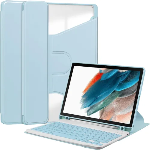 Vista 27 de kaidisen Funda con teclado giratorio 360° para Galaxy Tab S6 Lite de 10.4 pulgadas, soporte vertical, teclado magnético desmontable, funda Azul/claro
