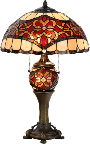 Vista 9 de Bieye L10869 Lámpara de mesa estilo Tiffany de vidrio de color Barroco para decoración del hogar (30 cm, Rojo)