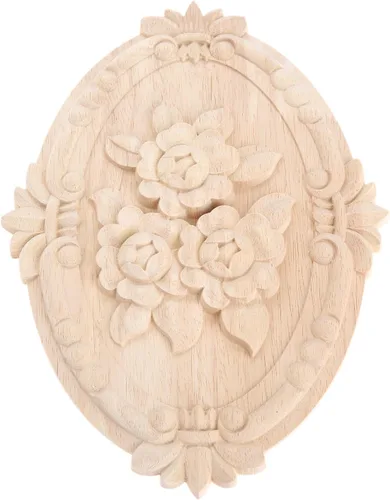 Vista 11 de Apliques de madera, adornos decorativos de madera, adornos tallados en rosas para muebles, calcomanías ovaladas de talla central para puerta 1