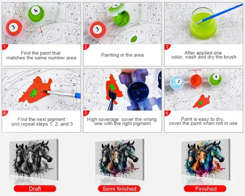 Vista 6 de TUMOVO Pintura por números para adultos, kits de pintura acrílica con números, caballos abstractos por números, pintura por números para niños