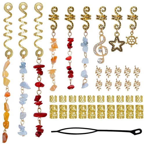 Vista 10 de hoyuwak - 40 piezas de joyería para trenzas, accesorios para rastas y loc, cuentas para el cabello, pinzas, puños, anillos y encantos para mujeres
