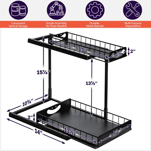 Vista 2 de ClearSpace Organizador para debajo del fregadero, organizador de armario extraíble, paquete de 2 organizadores deslizantes de 2 niveles y estante