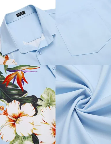 Vista 5 de COOFANDY Camisas de playa para hombre, camisa hawaiana de manga corta con botones y bolsillo