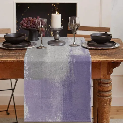 Vista 15 de Emvency - Camino de mesa de estilo granja, pintura de arte abstracto vintage en azul y gris para mesa de cocina, cenas familiares, fiestas, bodas