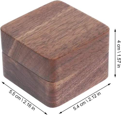 Vista 6 de USHOBE Caja de madera para anillos de madera, caja de anillo para el día de la boda, contenedor de propuesta de compromiso, funda rústica de un solo