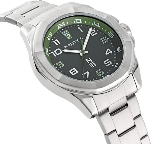 Vista 3 de Nautica Correa de acero inoxidable de cuarzo para hombre, plata, 22 reloj casual (modelo NAPTBS209)