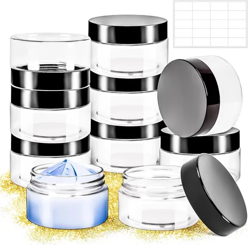 Vista 13 de Paquete de 15 tarros de plástico redondos transparentes de 1 onza con tapas, frascos pequeños para cosméticos de 1 fl oz, recipientes de maquillaje