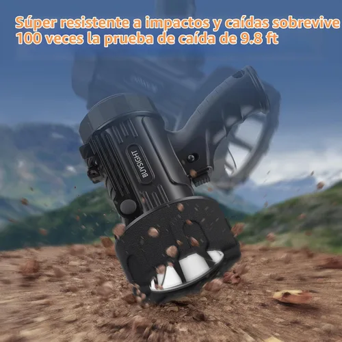 Vista 7 de BUYSIGHT Turbo 2000000LM - Linterna recargable con foco IP67, resistente a los impactos, soporte plegable, filtro rojo, impermeable, lámpara de caza