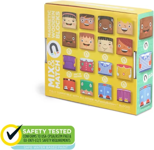 Vista 6 de Juego de amigos magnéticos multirraciales de 16 piezas, bloques de construcción de diversidad de madera para niños, muñecas multiculturales