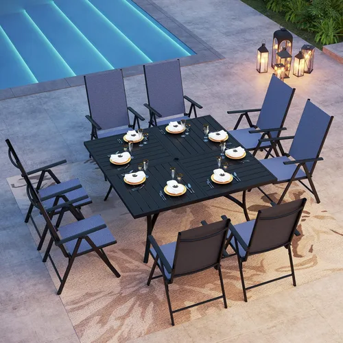 Vista 11 de PHI VILLA Juego de comedor al aire libre para 4, mesa de metal con sillas plegables, negro