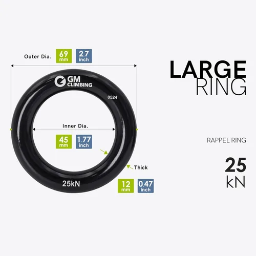 Vista 3 de GM CLIMBING Rappel Ring 25kN para escalada en roca Arborist Rescue Slackline Hammock