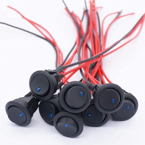 Vista 8 de Twidec /8 unids SPST Punto redondo iluminado interruptor basculante Control de palanca para coche o barco 20A 12V DC On/Off luz LED azul con cables