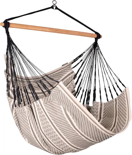 Vista 14 de LA SIESTA® - Silla Hamaca Grande y Cómoda de Algodón Habana & CasaMount - Silla Colgante con Kit de Suspensión para Paredes, Techos y Vigas Café