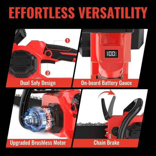 Vista 7 de Motosierra eléctrica 2 en 1 sin escobillas de 12 pulgadas + 16 pulgadas, inalámbrica, compatible con batería Milwaukee M18, motosierra a batería