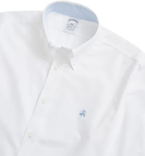 Vista 2 de Brooks Brothers Regent Fit The Original Polo sin hierro elástico Sport Oxford camisa para hombre M 124502 WhiteLight Blue