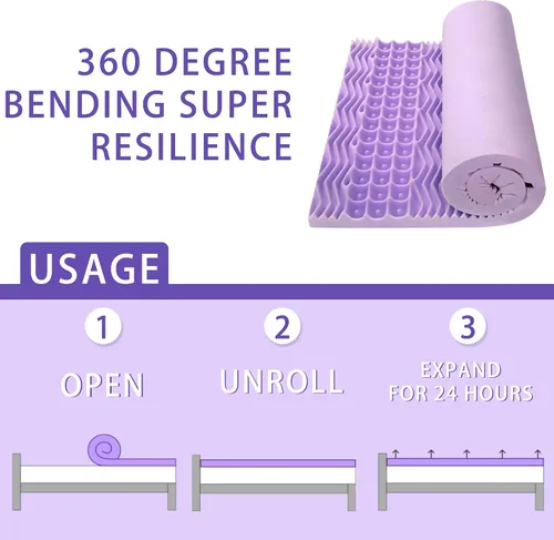 Vista 5 de Colchón de espuma de gel de 7 zonas con infusión calmante de lavanda, certificado CertiPUR-US, (2 pulgadas, individual)
