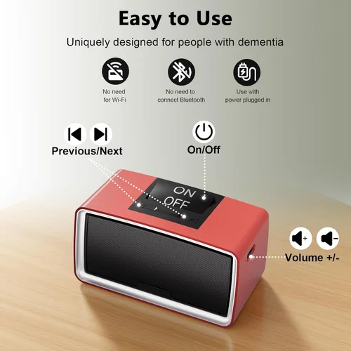 Vista 3 de Reproductor MP3 simple con botones grandes y fácil operación, reproductor de música ideal para ancianos, personas con discapacidad auditiva