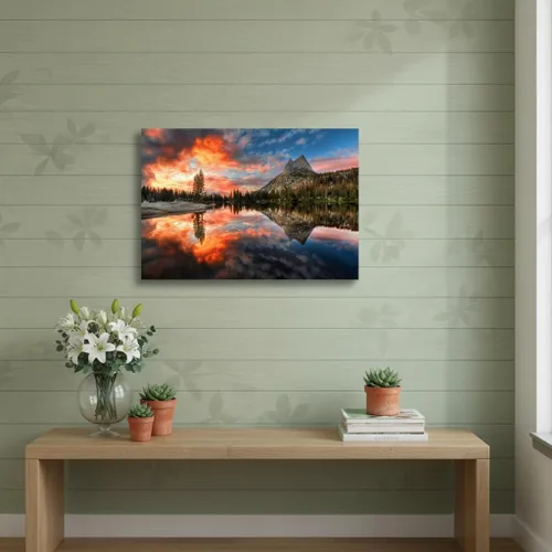 Vista 2 de Inpraradiso - Lienzo de Arte de Pared de Naturaleza: Cuadro Panorámico de Paisaje de Lago de Montaña, Árboles del Bosque, Impresión Artística
