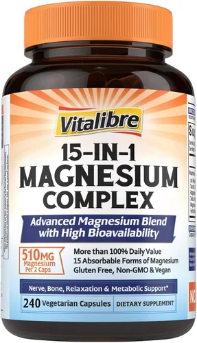 Vista 10 de Vitalibre Complejo de magnesio 15 en 1 de 510 mg para mujeres y hombres