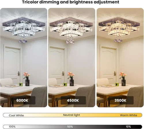 Vista 8 de Lámpara de Araña de Cristal Moderna LED de 11.8" Luminaria de Techo Adecuada para Cocina Pasillo Dormitorio Baño Comedor 4 Pétalos/Bola de Gotas