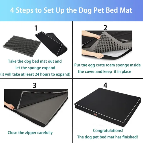 Vista 6 de Colchonetas de Cama para Perros Medianos - Cama Ortopédica para Perros con Espuma Gruesa tipo Huevo para Jaula, Funda Extraíble Lavable, Base Negro