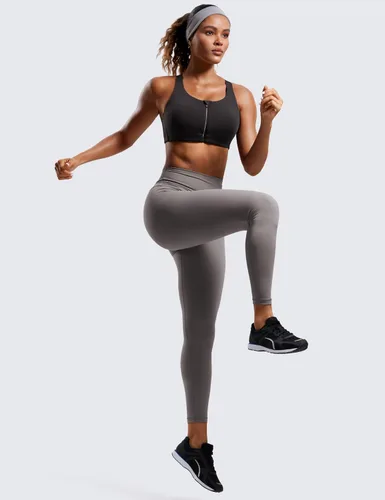 Vista 3 de CRZ YOGA Brasier deportivo de alto impacto con cremallera frontal para mujer, copa moldeada, sin varillas, para entrenamiento, yoga, con correas