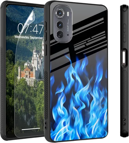 Vista 49 de Funda para Motorola Moto Edge 2022, cubierta trasera de vidrio templado con protector de pantalla, funda protectora a prueba de golpes para Motorola