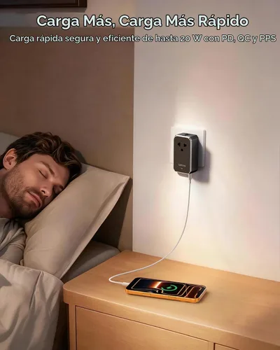 Vista 8 de EPICKA Adaptador de viaje universal Air 20W PD&QC con 1AC/3USB-C/1USB-A 20W-Negro