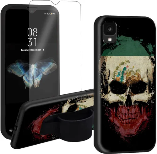 Vista 12 de Funda para Alcatel TCL 30 Z 2022 con soporte para el dedo y protector de pantalla, correa de mano elástica, soporte de agarre a prueba de golpes