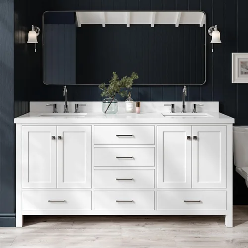 Vista 71 de ARIEL Cambridge - Mueble de baño con lavabo de 42 pulgadas, madera maciza, encimera de cuarzo blanco puro de 1.5 pulgadas, fregadero rectangular