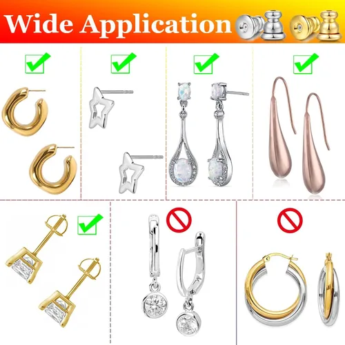 Vista 4 de Respaldos de Aretes para Pendientes, Respaldos de Aretes Tipo Bala de Oro 18K Repuestos para Pendientes/Orejas Caídas, Cierres de Seguridad