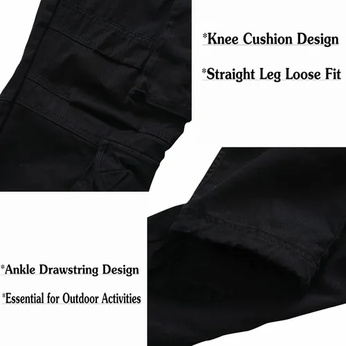 Vista 5 de Pantalones cargo de algodón para hombre, estilo casual, ajuste relajado, pierna recta, pantalones de trabajo de combate con 10 bolsillos