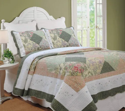 Vista 14 de Cozy Line Home Fashions - Juego de ropa de cama reversible de 100% algodón con diseño de patchwork real, estilo cottage francés, floral, colcha