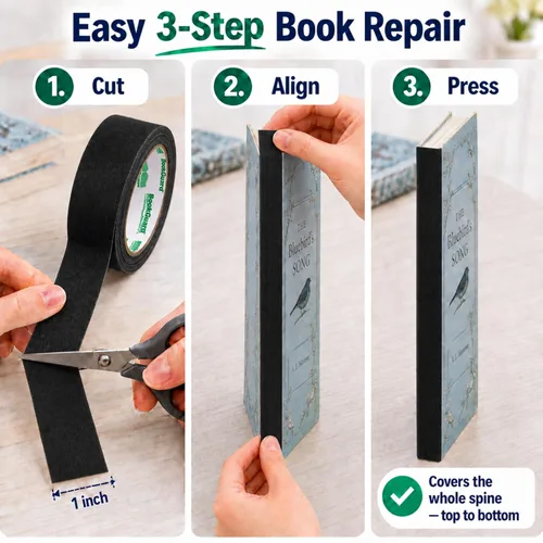 Vista 4 de BookGuard Cinta de tela de reparación de encuadernación premium, rollo de 30 yardas, 1 pulgada