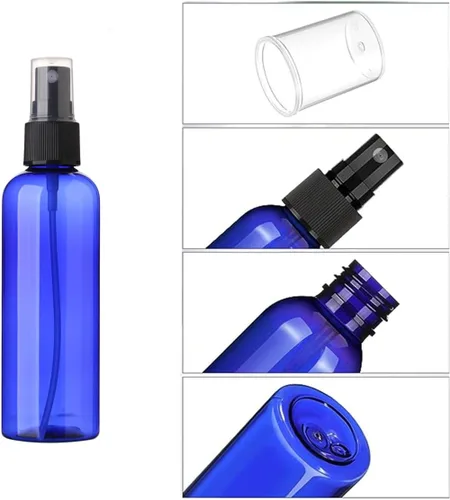 Vista 2 de SINIDE Botellas de spray vacías de 3.4 fl oz/3.4 onzas, juego de mini botellas de viaje de plástico azul de niebla fina, contenedores portátiles