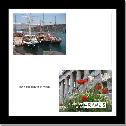 Vista 10 de CreativePF [2020bk] Marco de fotos negro con 4 aperturas de paspartú negro/núcleo blanco collage para soportes de 8 x 10 pulgadas, incluye ganchos
